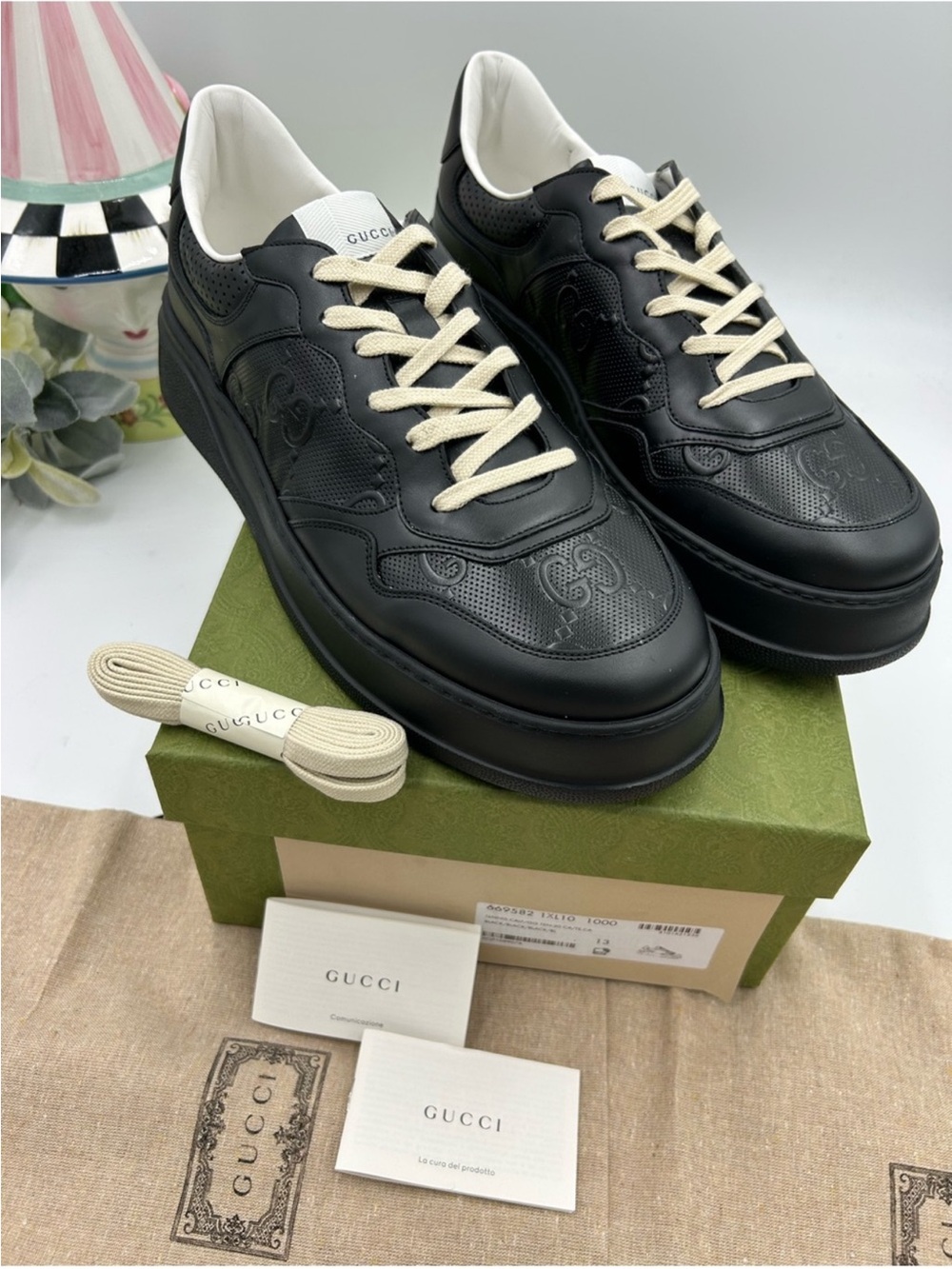 Men’s Gucci GG embossed leather sneakers size 13 fit 13.5 US made in Italy - Picture 2 of 14